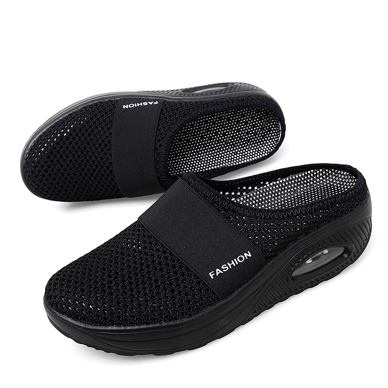 Foreign Trade Shoes 2021 Summer European and American plus Size Closed Toe Half Slippers Women&#039;s Mesh Heel-Free Slip-on Women&#039;s Shoes Flat Shoes