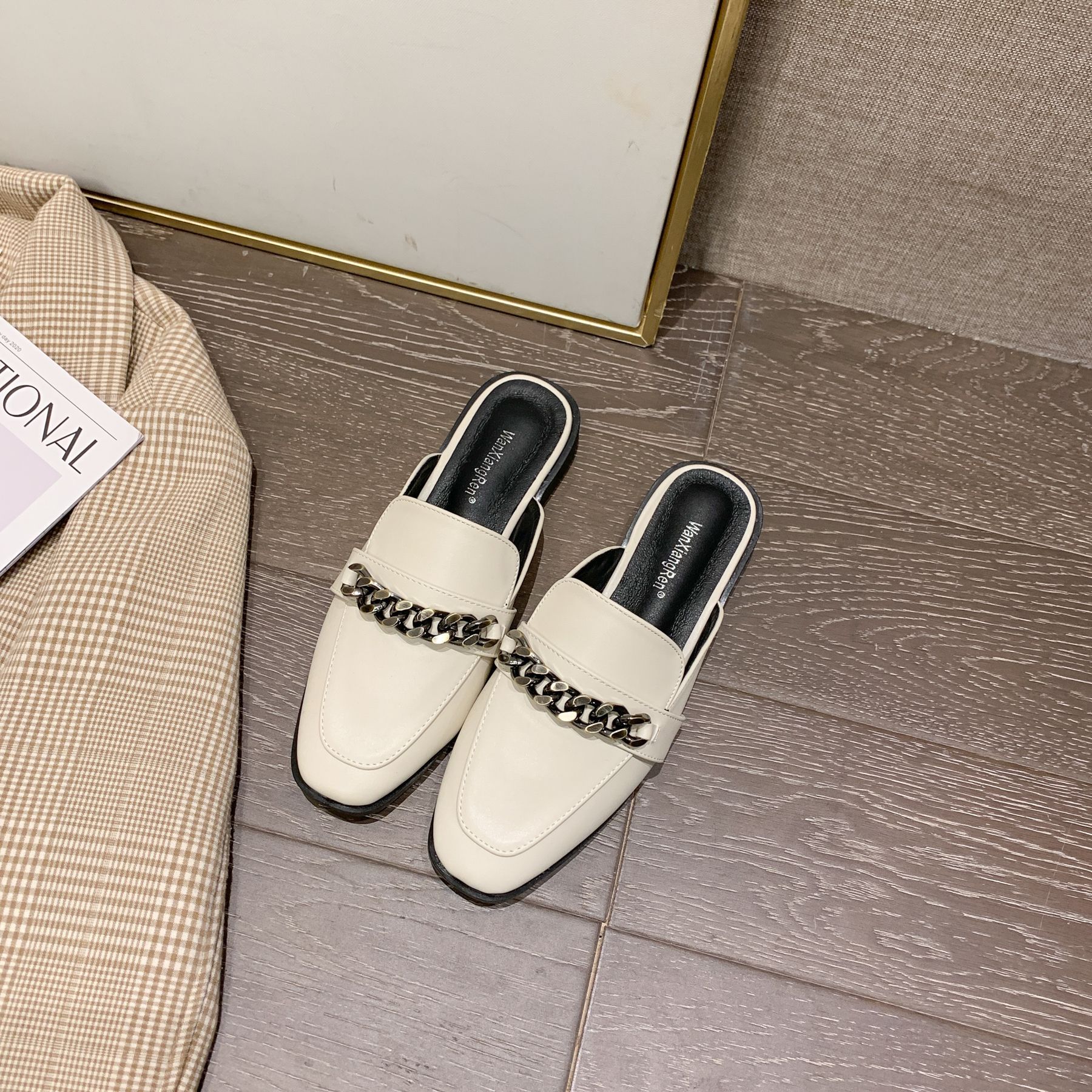 2022 Spring and Autumn New European and American Stylish Low Heel Semi Slipper Women's Shoes Internet Celebrity Chain Flat Slippers Foreign Trade 41