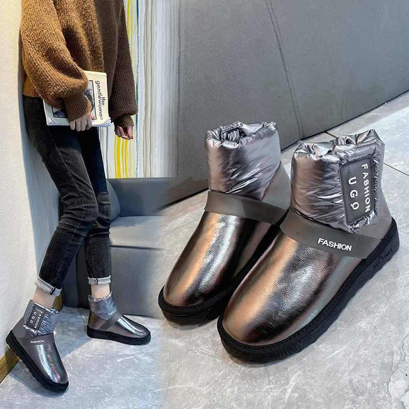 2021solid Color Ankle Boots Mid Heel round Toe Fashion Flat Bottom Thickened Snow Boots Winter New Women&#039;s Korean Style Casual Shoes