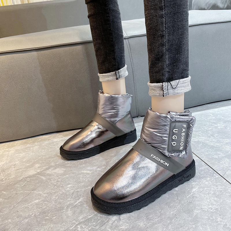 2021solid Color Ankle Boots Mid Heel round Toe Fashion Flat Bottom Thickened Snow Boots Winter New Women&#039;s Korean Style Casual Shoes