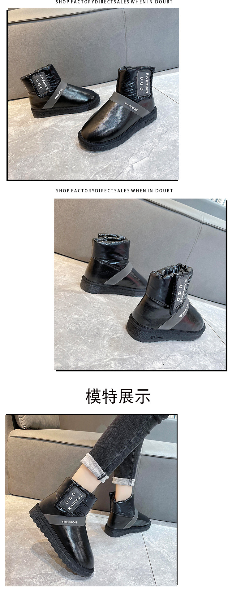 2021solid Color Ankle Boots Mid Heel round Toe Fashion Flat Bottom Thickened Snow Boots Winter New Women's Korean Style Casual Shoes