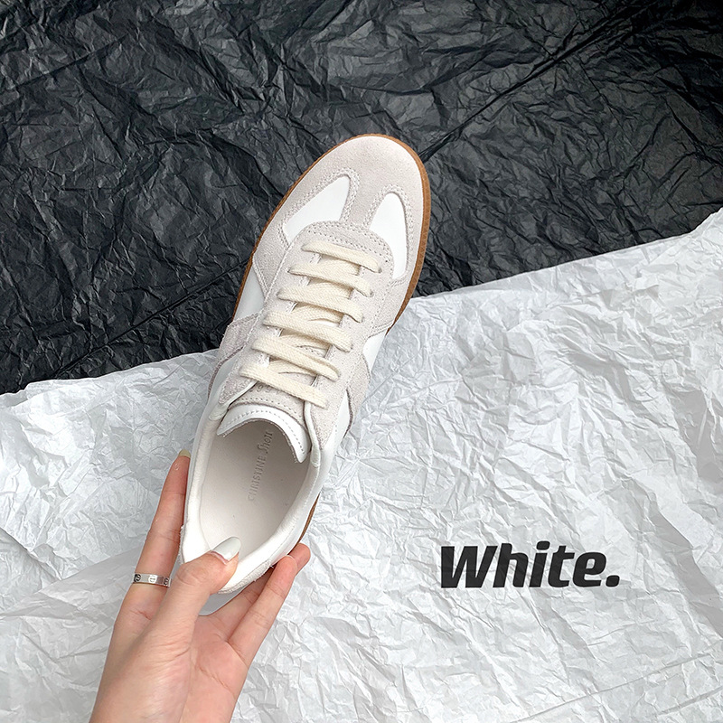 German Training Shoes 2021 Autumn Cowhide Hidden Heel White Shoes Women&#039;s Shoes Easy to Match Flat Sports Casual Shoes Neutral Couple