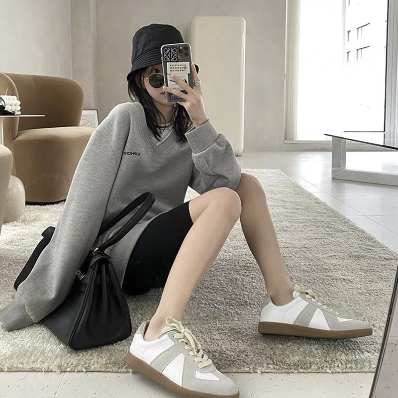 German Training Shoes 2021 Autumn Cowhide Hidden Heel White Shoes Women's Shoes Easy to Match Flat Sports Casual Shoes Neutral Couple