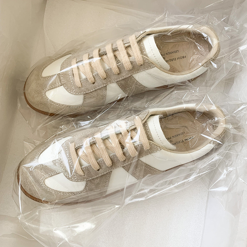 German Training Shoes 2021 Autumn Cowhide Hidden Heel White Shoes Women's Shoes Easy to Match Flat Sports Casual Shoes Neutral Couple