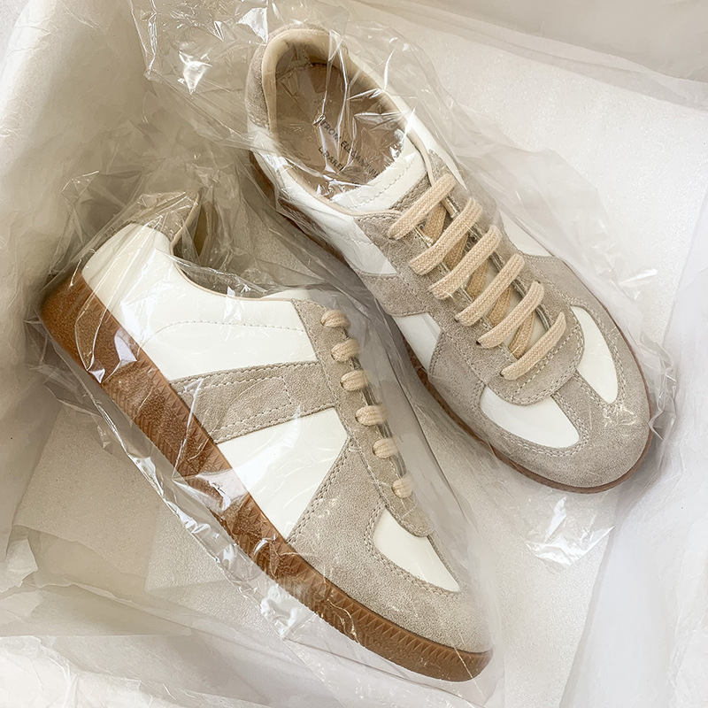 German Training Shoes 2021 Autumn Cowhide Hidden Heel White Shoes Women's Shoes Easy to Match Flat Sports Casual Shoes Neutral Couple