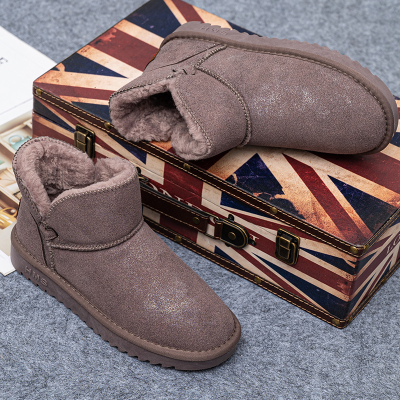 Winter Cotton Shoes 21 New Daily Flat Heel Low Tube round Toe Suede Spot Low Cut, Brushed Thickened Warm Snow Boots