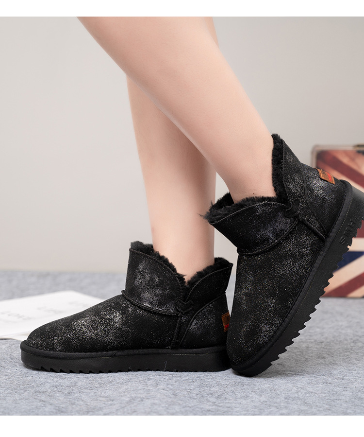 Winter Cotton Shoes 21 New Daily Flat Heel Low Tube round Toe Suede Spot Low Cut, Brushed Thickened Warm Snow Boots