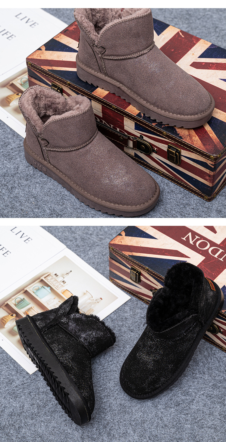 Winter Cotton Shoes 21 New Daily Flat Heel Low Tube round Toe Suede Spot Low Cut, Brushed Thickened Warm Snow Boots