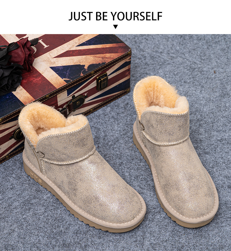 Winter Cotton Shoes 21 New Daily Flat Heel Low Tube round Toe Suede Spot Low Cut, Brushed Thickened Warm Snow Boots