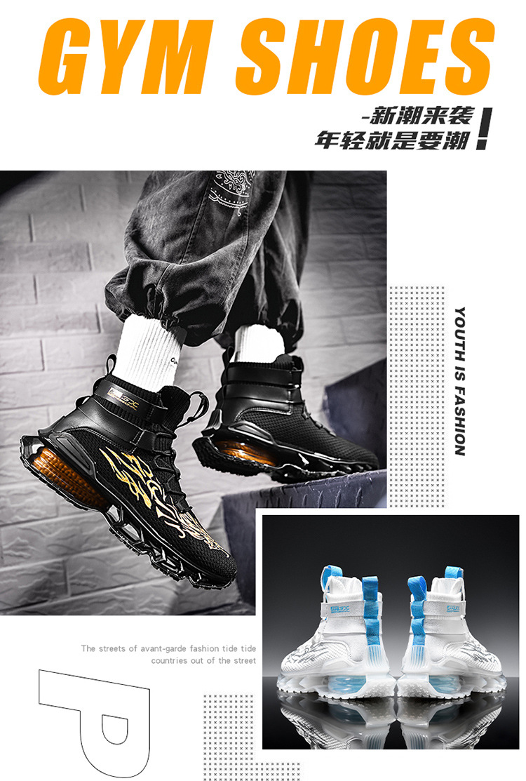 Autumn and Winter Universal White Front Lace-up Men's Solid Color round Toe High-Top Flat Heel Black Daily Men's Shoes