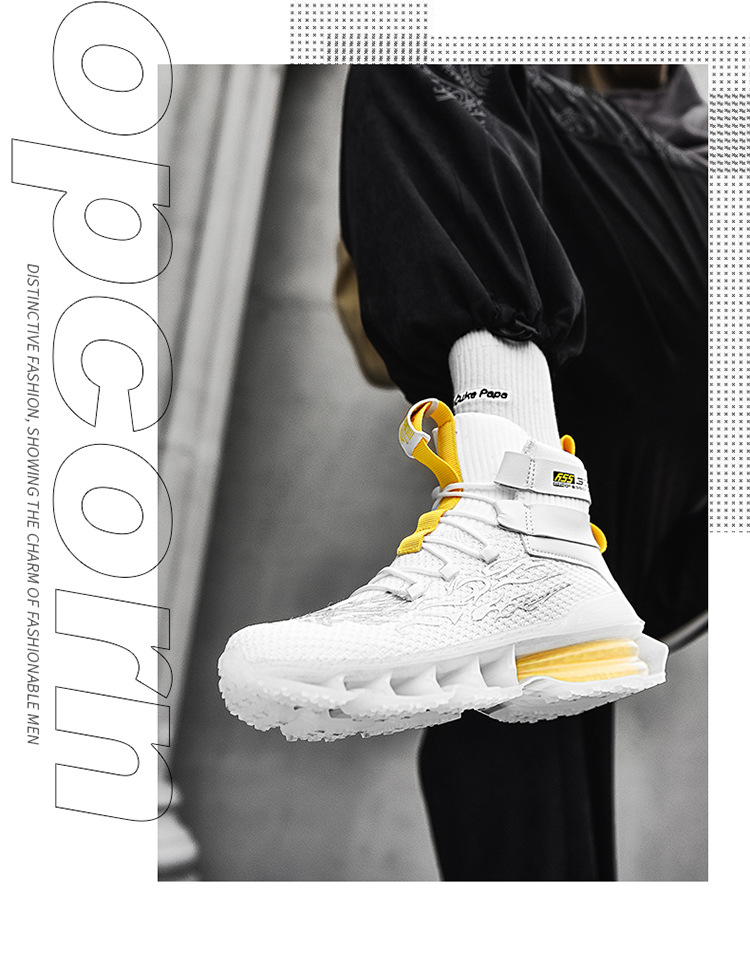 Autumn and Winter Universal White Front Lace-up Men's Solid Color round Toe High-Top Flat Heel Black Daily Men's Shoes