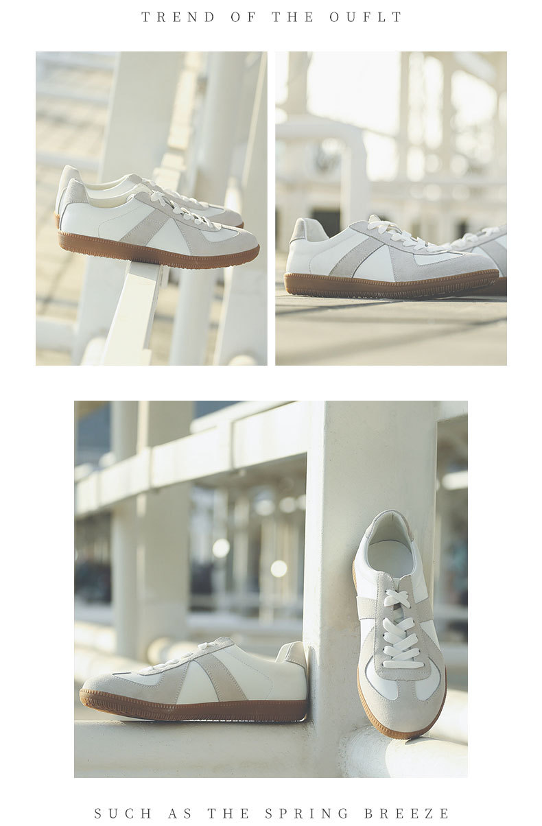 2021 Autumn and Winter German Training Shoes Women's All-Real Cowhide Breathable Flat Heel Minimalism Casual White Shoes Couple Sneakers