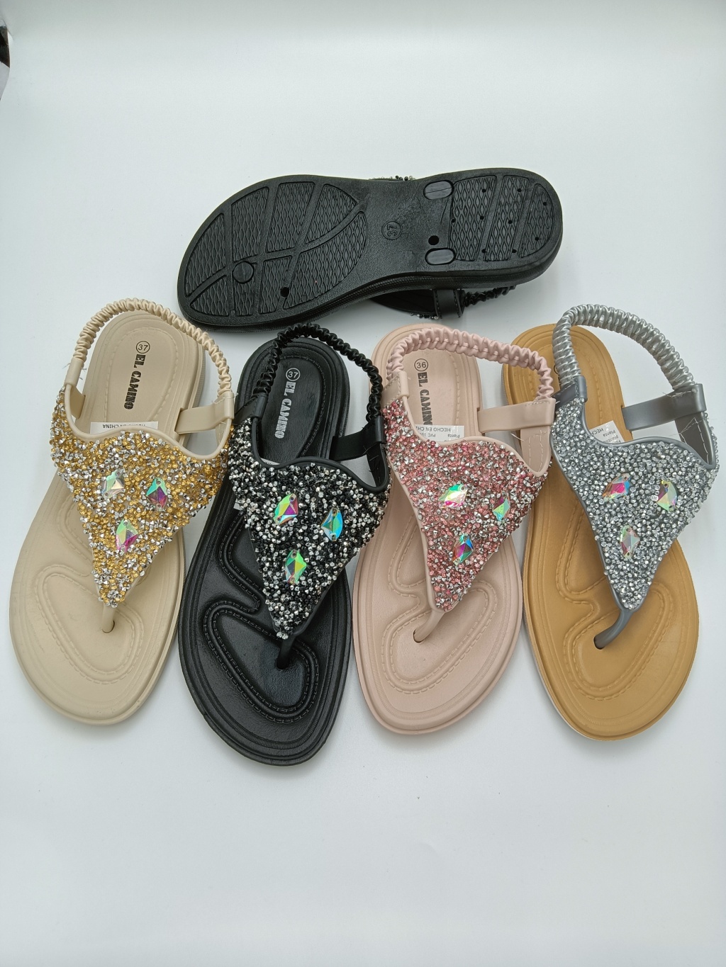 Internet Hot Sandals Women's Rhinestone Flat Wedge Heel New Flip-Flops Versatile Roman Style Summer Beach Shoes Flip-Flops Shoes