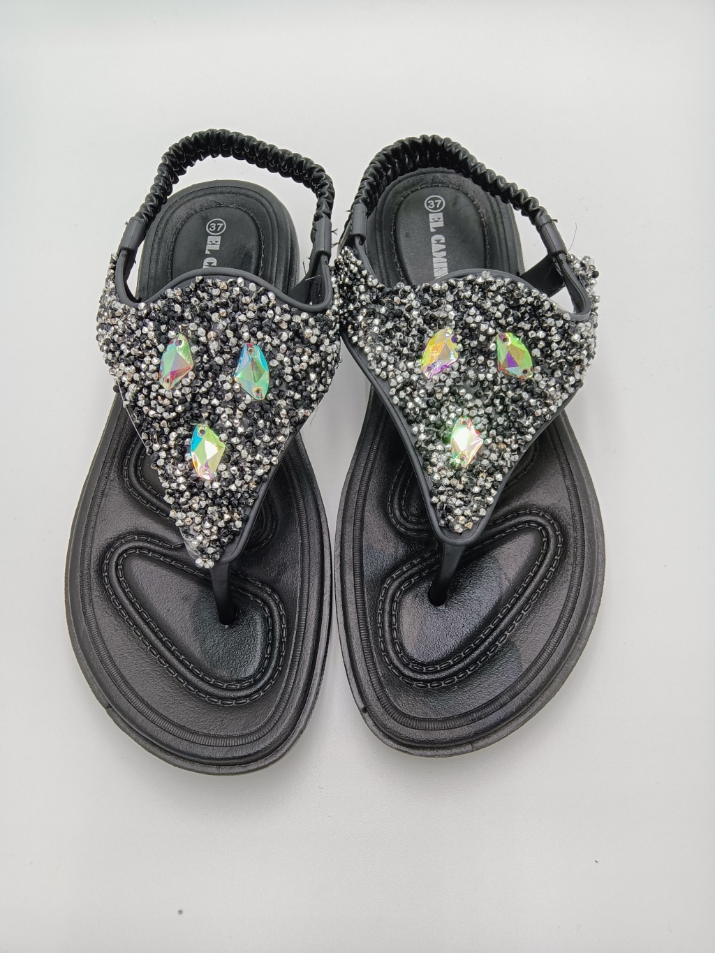 Internet Hot Sandals Women's Rhinestone Flat Wedge Heel New Flip-Flops Versatile Roman Style Summer Beach Shoes Flip-Flops Shoes