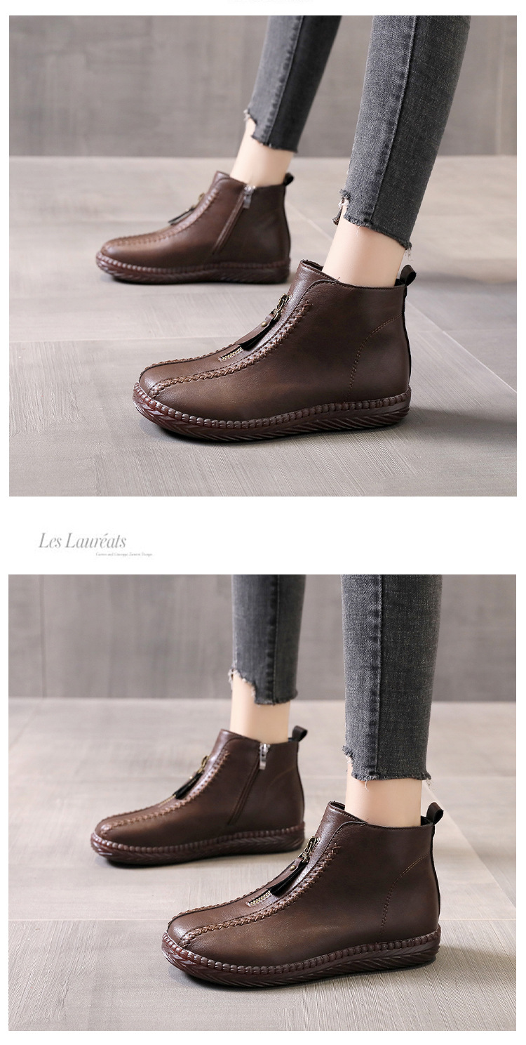2021 Autumn and Winter New Stitching Side Zipper Cotton Shoes Fashion Martin Boots Low Tube Flat Heel Solid Color round Head Ankle Boots