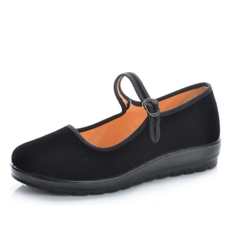 Beijing Cloth Shoes Women&#039;s Work Shoes Soft Bottom Hotel Black Cloth Shoes Flat Heel Square Dancing Shoes Flat Mom Shoes