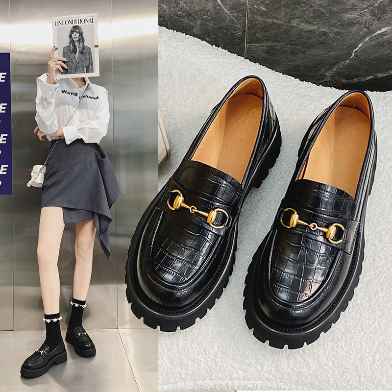 British Uniform Small Leather Shoes for Women 2021 Autumn New Flat Heel Leisure Pumps Women&#039;s First Layer Cowhide Platform Loafers