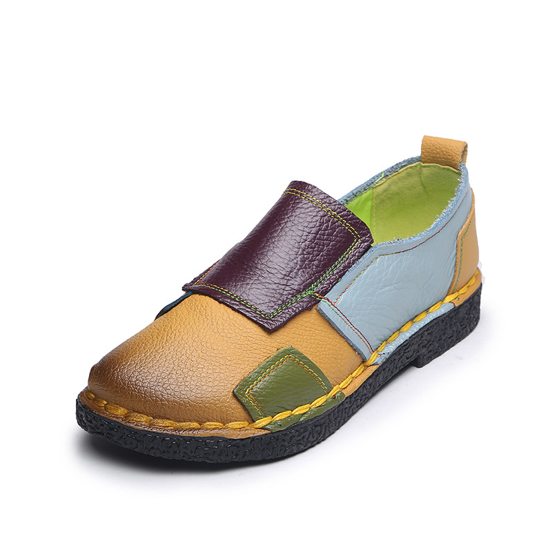 Large Size Women&#039;s Shoes Genuine Leather Assorted Colors Retro Flat Heel Soft Bottom Leather Shoes MiddleAged Mom Shoes