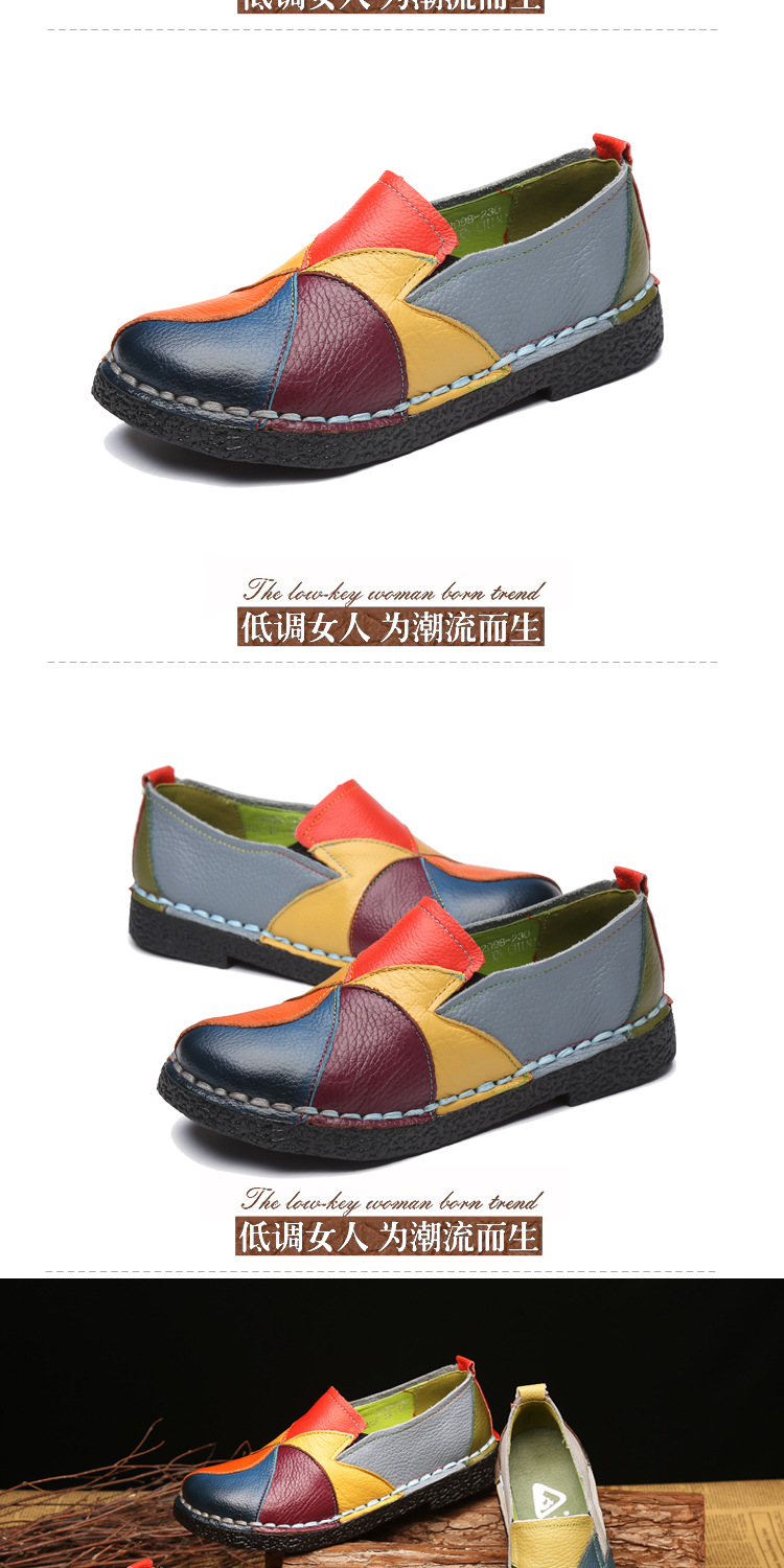 Large Size Women's Shoes Genuine Leather Assorted Colors Retro Flat Heel Soft Bottom Leather Shoes MiddleAged Mom Shoes