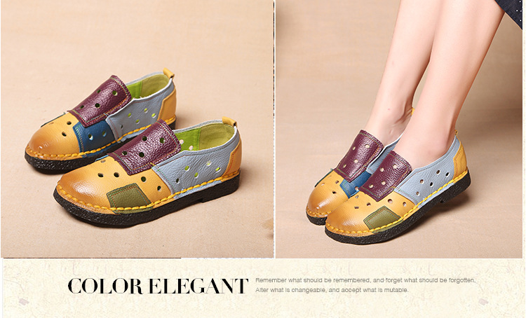 Large Size Women's Shoes Genuine Leather Assorted Colors Retro Flat Heel Soft Bottom Leather Shoes MiddleAged Mom Shoes