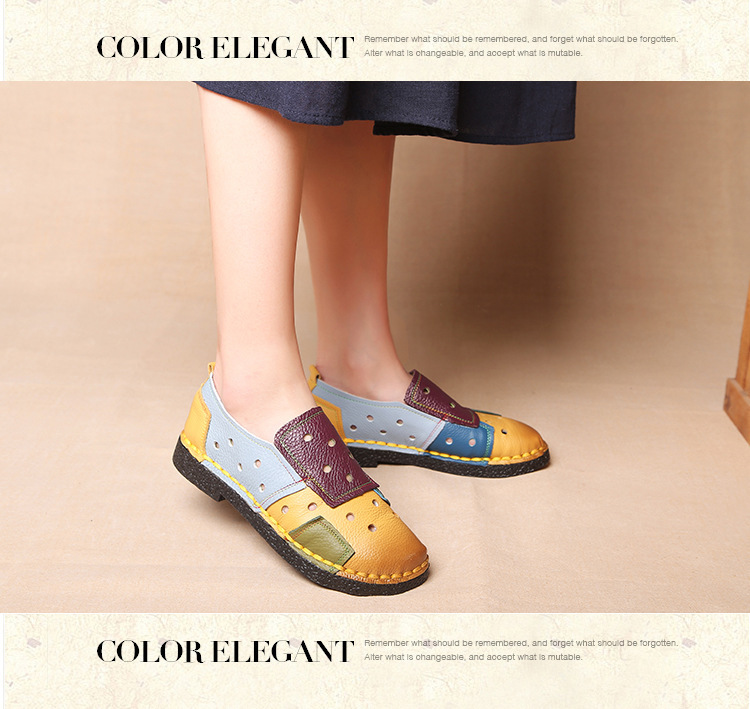 Large Size Women's Shoes Genuine Leather Assorted Colors Retro Flat Heel Soft Bottom Leather Shoes MiddleAged Mom Shoes