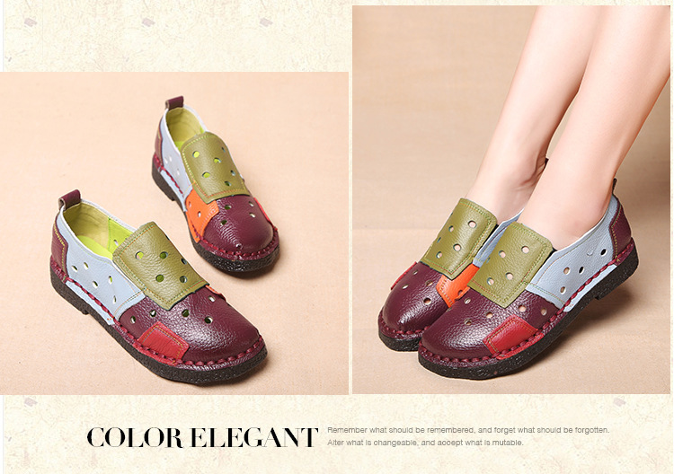 Large Size Women's Shoes Genuine Leather Assorted Colors Retro Flat Heel Soft Bottom Leather Shoes MiddleAged Mom Shoes