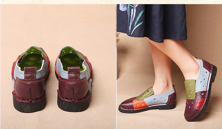 Large Size Women's Shoes Genuine Leather Assorted Colors Retro Flat Heel Soft Bottom Leather Shoes MiddleAged Mom Shoes