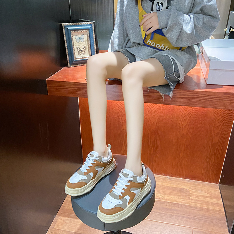 Fall 2021new Korean Style Ins Fashionable Thick Bottom Vintage Soft Bottom Colorblock Board Shoes Women Leisure Sports Shoes Women