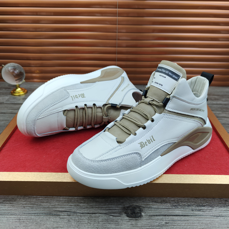 European Station Real Shot Leather Men's Shoes All-Match Mid-Top Casual Sneakers Height Increasing Insole Autumn and Winter Korean Sports Shoes Soft Leather European Station Real Shot Leather Men's Shoes All-Match Mid-Top Casual Sneakers Height Increasing Insole Autumn and Winter Korean Sports Shoes Soft Leather