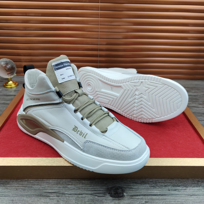 European Station Real Shot Leather Men&#039;s Shoes All-Match Mid-Top Casual Sneakers Height Increasing Insole Autumn and Winter Korean Sports Shoes Soft Leather