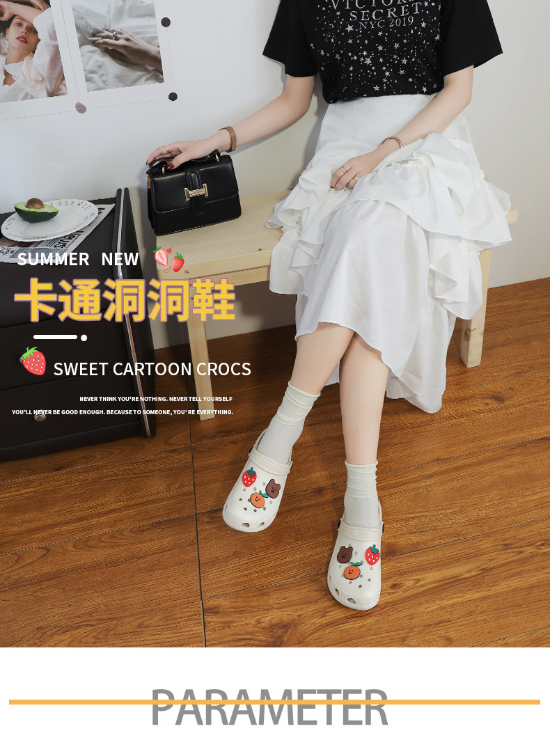 2022 New Summer Hollow out Shoes Women's Slippers Beach Shoes Flat Heel Hollow out Cartoon Breathable Closed Toe Women's Sandals