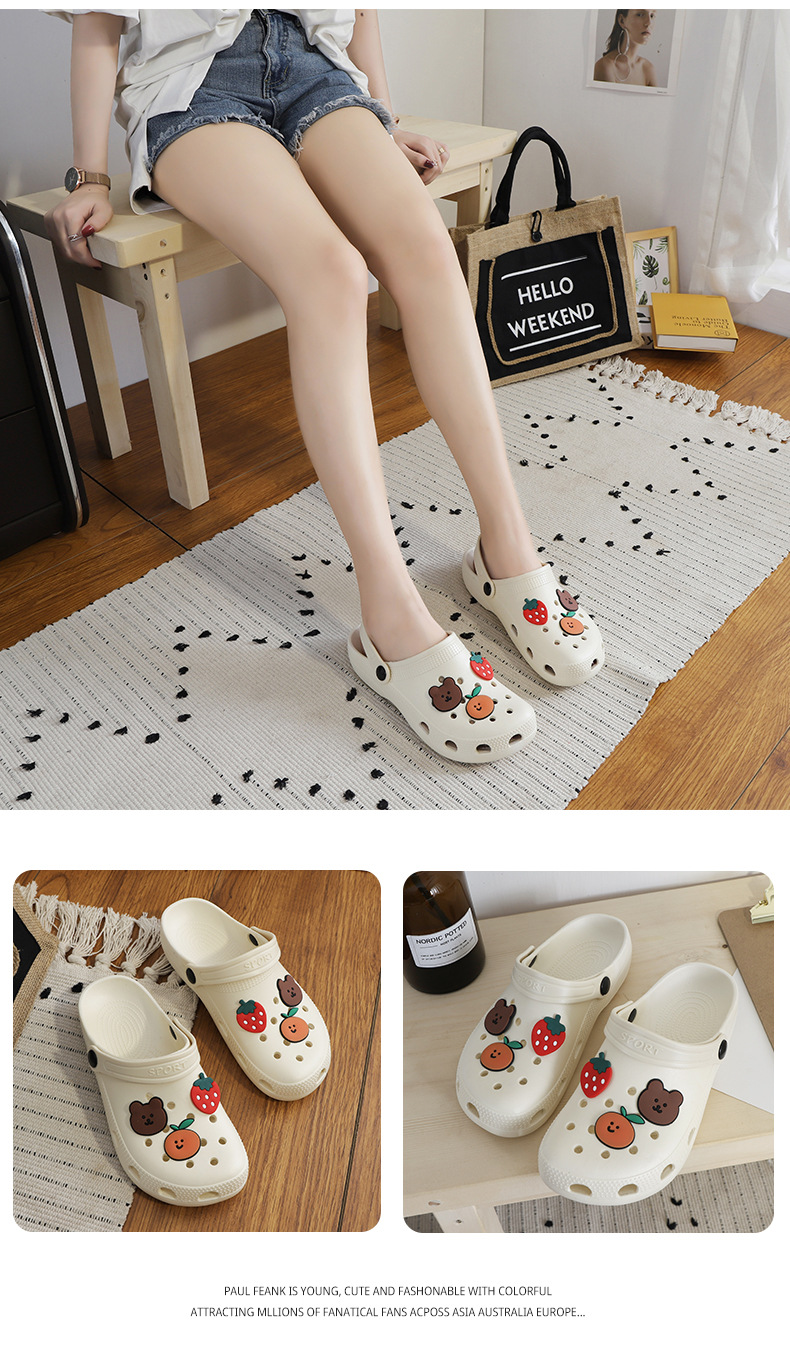 2022 New Summer Hollow out Shoes Women's Slippers Beach Shoes Flat Heel Hollow out Cartoon Breathable Closed Toe Women's Sandals