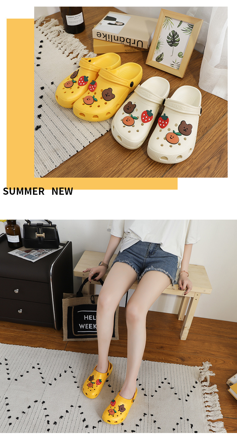2022 New Summer Hollow out Shoes Women's Slippers Beach Shoes Flat Heel Hollow out Cartoon Breathable Closed Toe Women's Sandals
