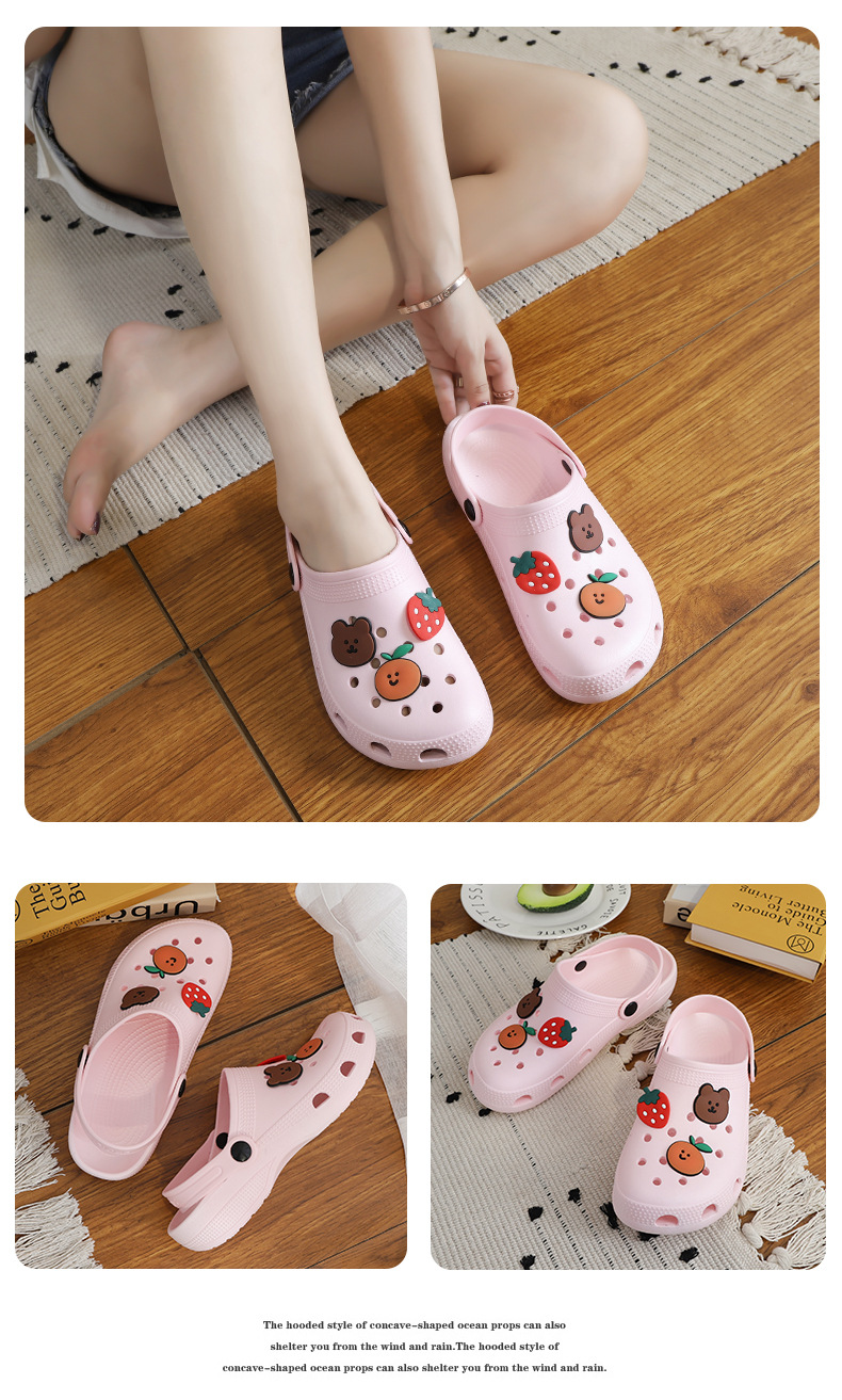 2022 New Summer Hollow out Shoes Women's Slippers Beach Shoes Flat Heel Hollow out Cartoon Breathable Closed Toe Women's Sandals