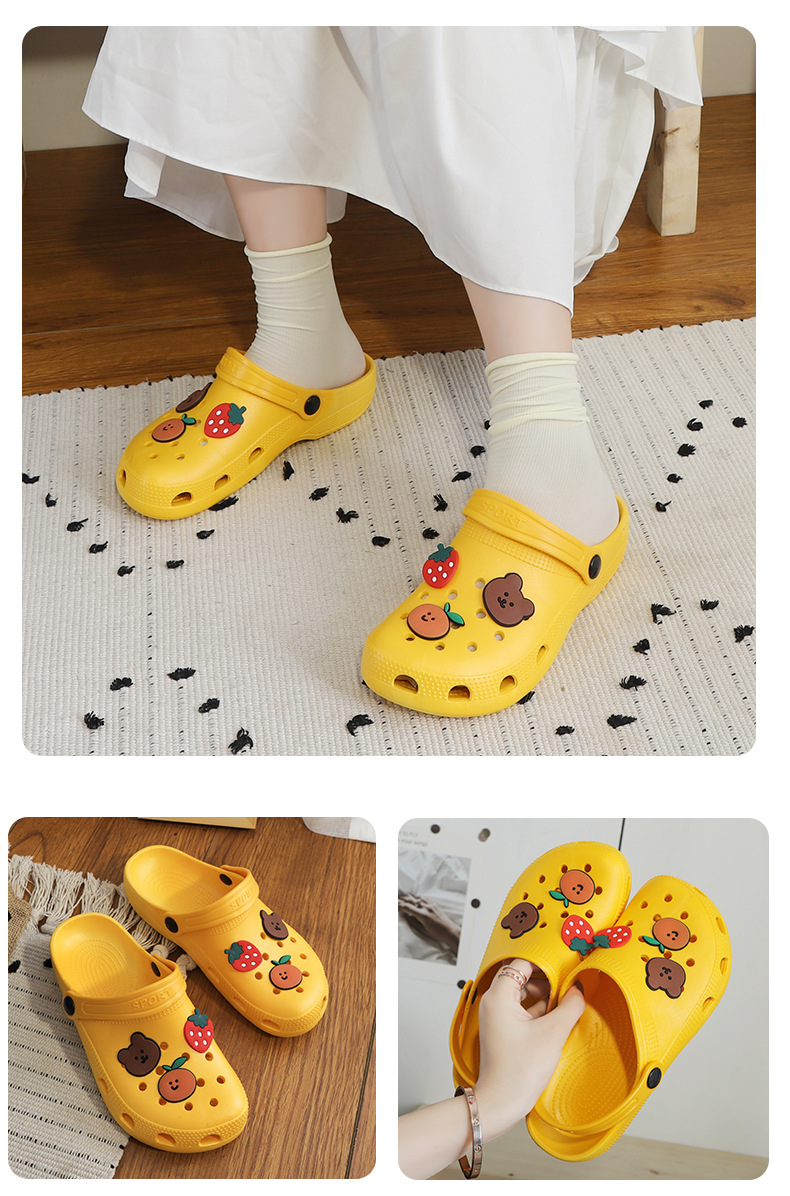 2022 New Summer Hollow out Shoes Women's Slippers Beach Shoes Flat Heel Hollow out Cartoon Breathable Closed Toe Women's Sandals