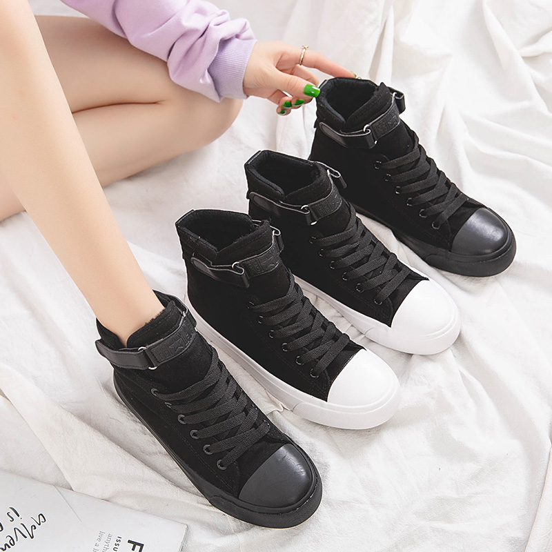 2019 feiyao high-top canvas shoes for women and cotton winter thermal shoes for Korean students anti-freeze leisure sports shoes for women