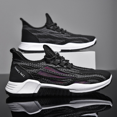 Fashionable Korean Casual Running Shoes 2021 Spring New Flying Woven Breathable Fashionable Shoes Men&#039;s Sports Shoes Men&#039;s Shoes