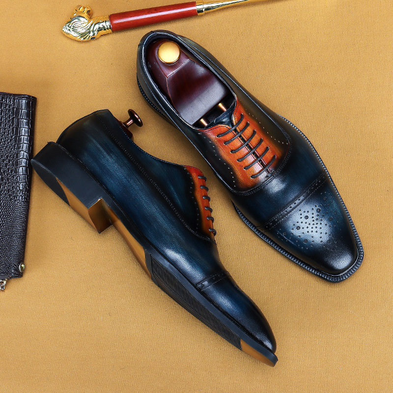 Entity-Ordered Genuine Leather Handmade Leather Shoes Original Leather Polished Oxford Shoes Business Work Shoes Brogue Suit Shoes