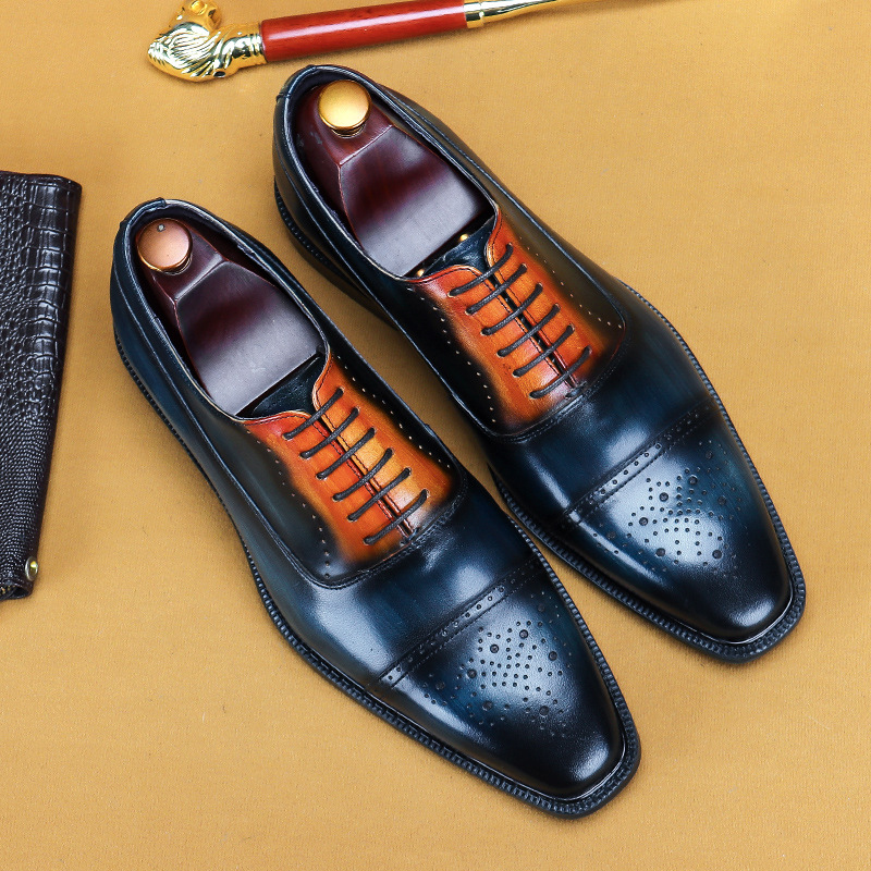Entity-Ordered Genuine Leather Handmade Leather Shoes Original Leather Polished Oxford Shoes Business Work Shoes Brogue Suit Shoes