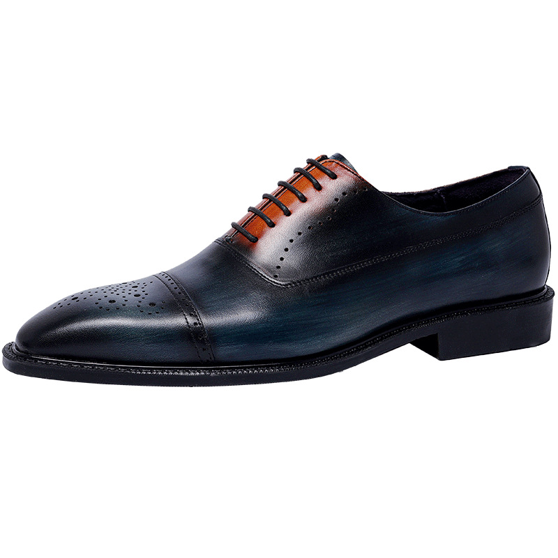 Entity-Ordered Genuine Leather Handmade Leather Shoes Original Leather Polished Oxford Shoes Business Work Shoes Brogue Suit Shoes