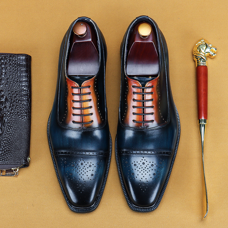 Entity-Ordered Genuine Leather Handmade Leather Shoes Original Leather Polished Oxford Shoes Business Work Shoes Brogue Suit Shoes