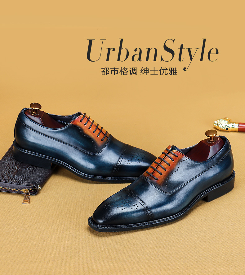 Entity-Ordered Genuine Leather Handmade Leather Shoes Original Leather Polished Oxford Shoes Business Work Shoes Brogue Suit Shoes