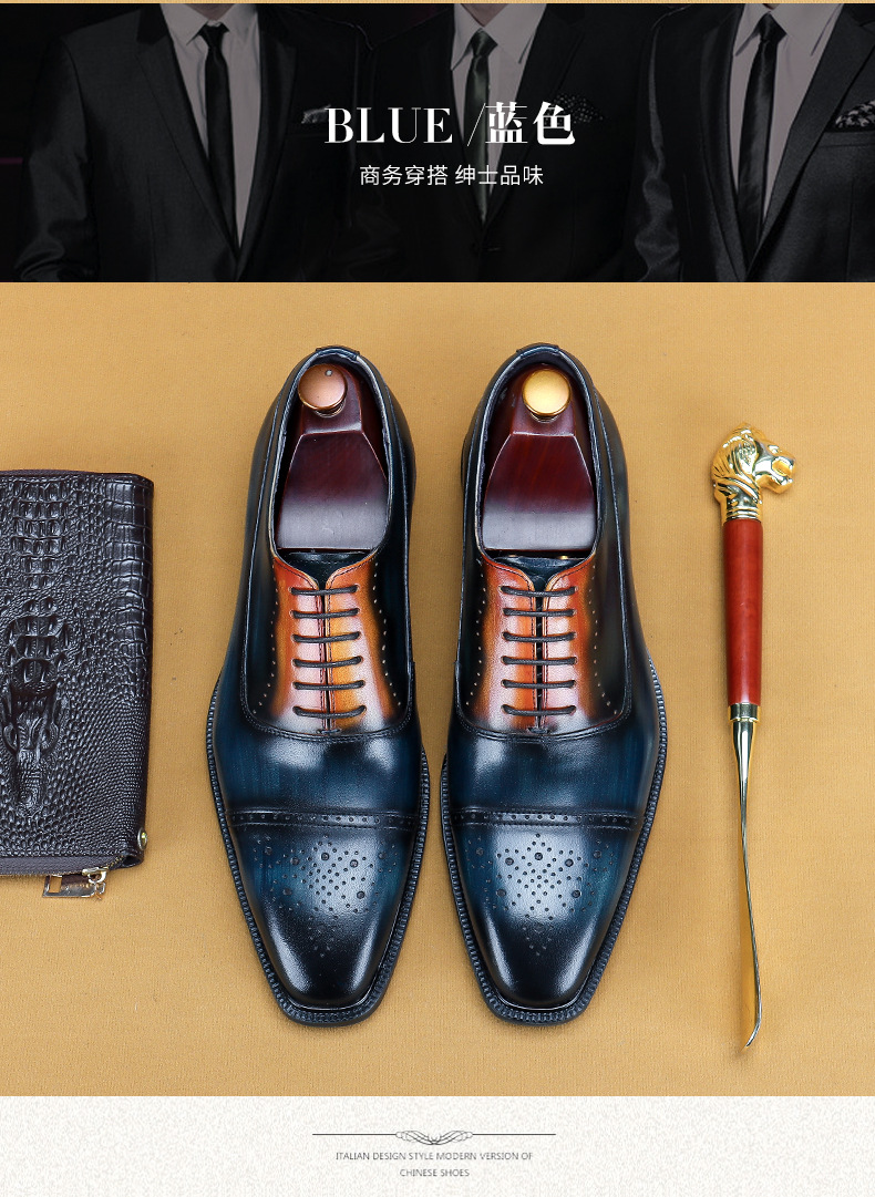 Entity-Ordered Genuine Leather Handmade Leather Shoes Original Leather Polished Oxford Shoes Business Work Shoes Brogue Suit Shoes