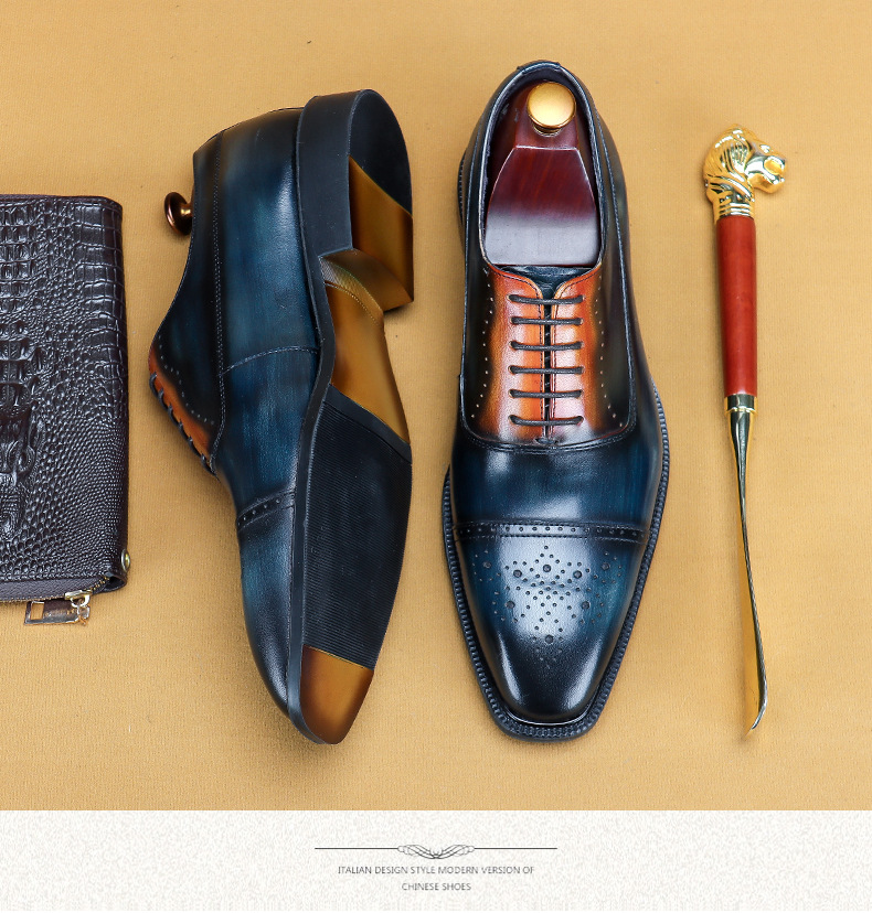 Entity-Ordered Genuine Leather Handmade Leather Shoes Original Leather Polished Oxford Shoes Business Work Shoes Brogue Suit Shoes