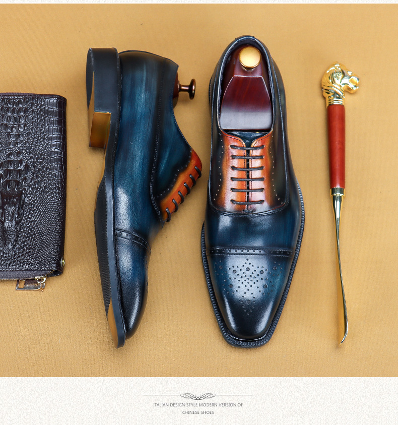 Entity-Ordered Genuine Leather Handmade Leather Shoes Original Leather Polished Oxford Shoes Business Work Shoes Brogue Suit Shoes