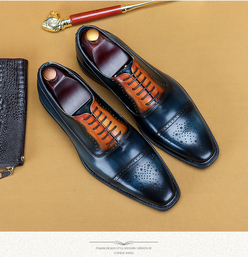 Entity-Ordered Genuine Leather Handmade Leather Shoes Original Leather Polished Oxford Shoes Business Work Shoes Brogue Suit Shoes