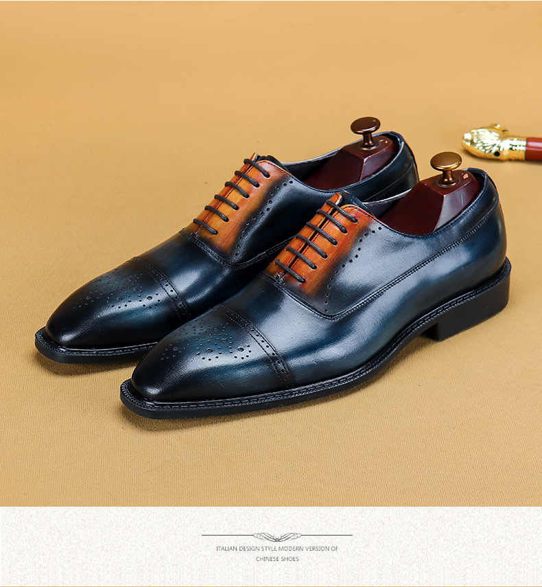 Entity-Ordered Genuine Leather Handmade Leather Shoes Original Leather Polished Oxford Shoes Business Work Shoes Brogue Suit Shoes