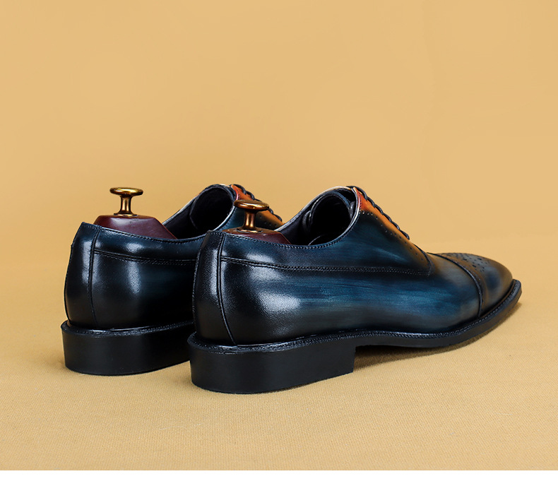 Entity-Ordered Genuine Leather Handmade Leather Shoes Original Leather Polished Oxford Shoes Business Work Shoes Brogue Suit Shoes