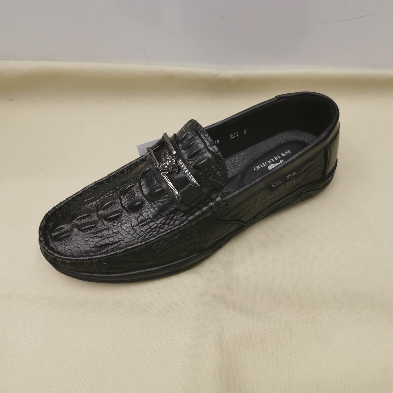 2021 Summer New First Layer Cowhide Crocodile Pattern Metal Decorative Men&#039;s Shoes Slip-on Wearable and Trendy European and American Comfortable Leather Shoes