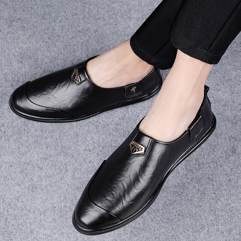 Men&#039;s Leather Shoes Genuine Cattlehide Leather Surface Soft Bottom Business Casual Shoes Soft Bottom Wear Sleeve Men&#039;s Shoes Fashionable All-Match Personality